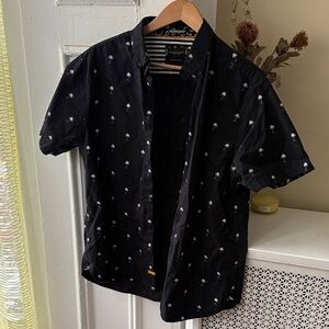 Black Palm Tree Print Casual Button Down Shirt